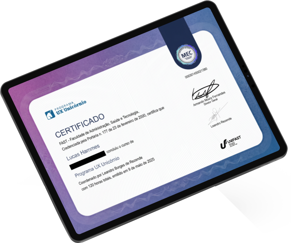 Certificado de conclusão exibido em um tablet
