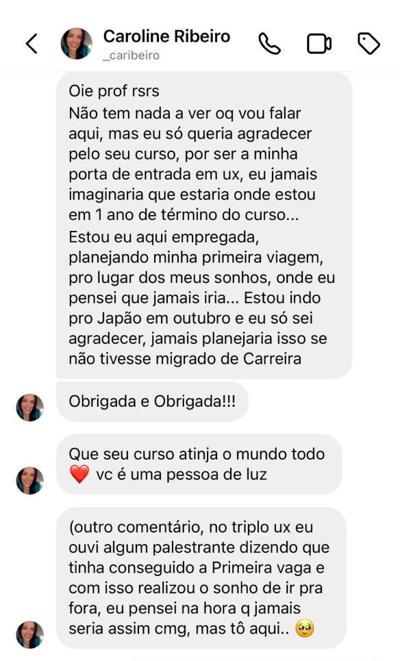 Depoimento de aluno da Formação IA UX Designer