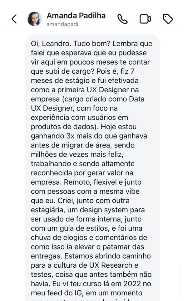 Depoimento de aluno da Formação IA UX Designer
