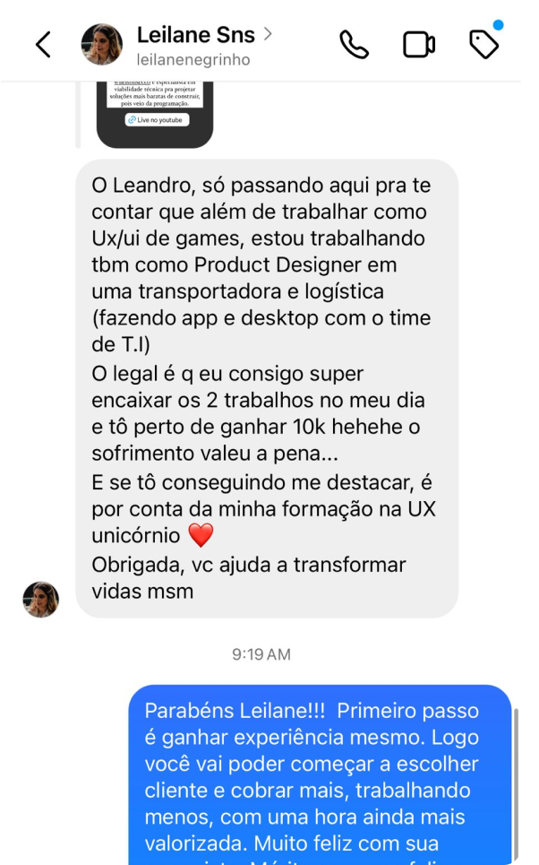 Depoimento de aluno da Formação IA UX Designer