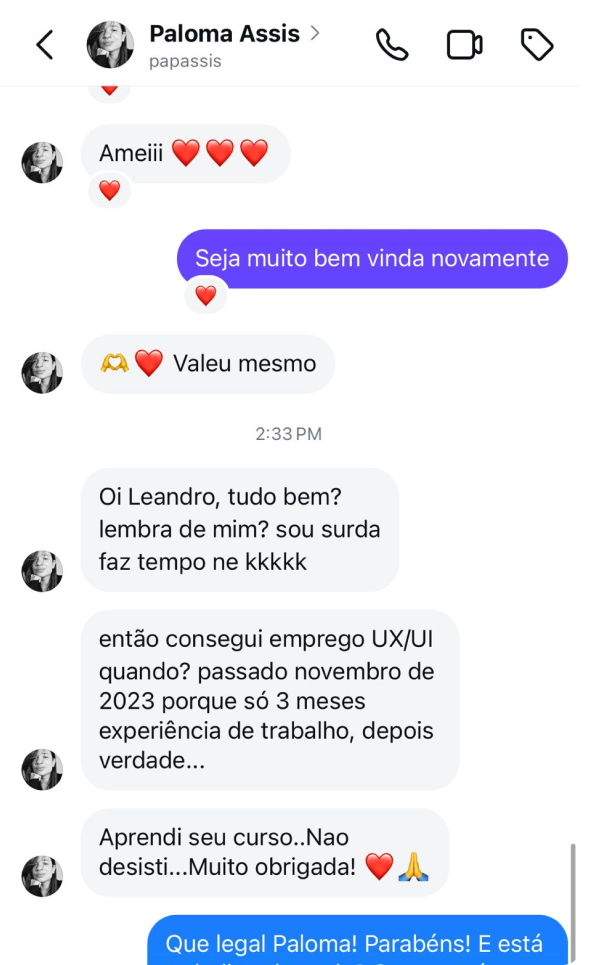 Depoimento de aluno da Formação IA UX Designer